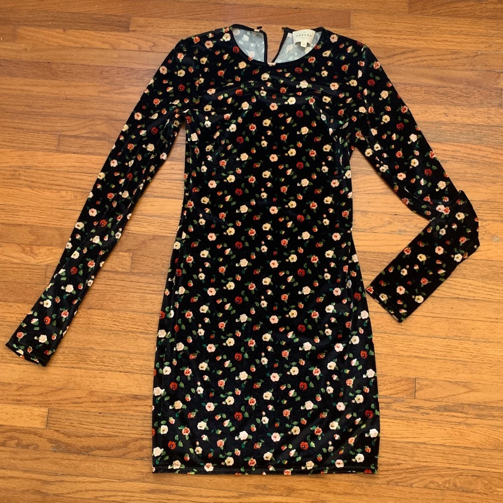 SÉZANE Velvet Floral Long-Sleeve Minidress